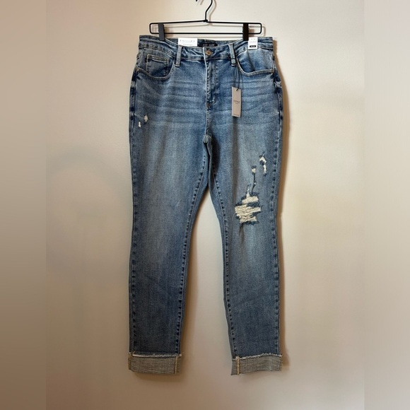 Judy Blue Mid Rise Distressed Boyfriend Jeans Size 15 / 32 - Picture 4 of 16